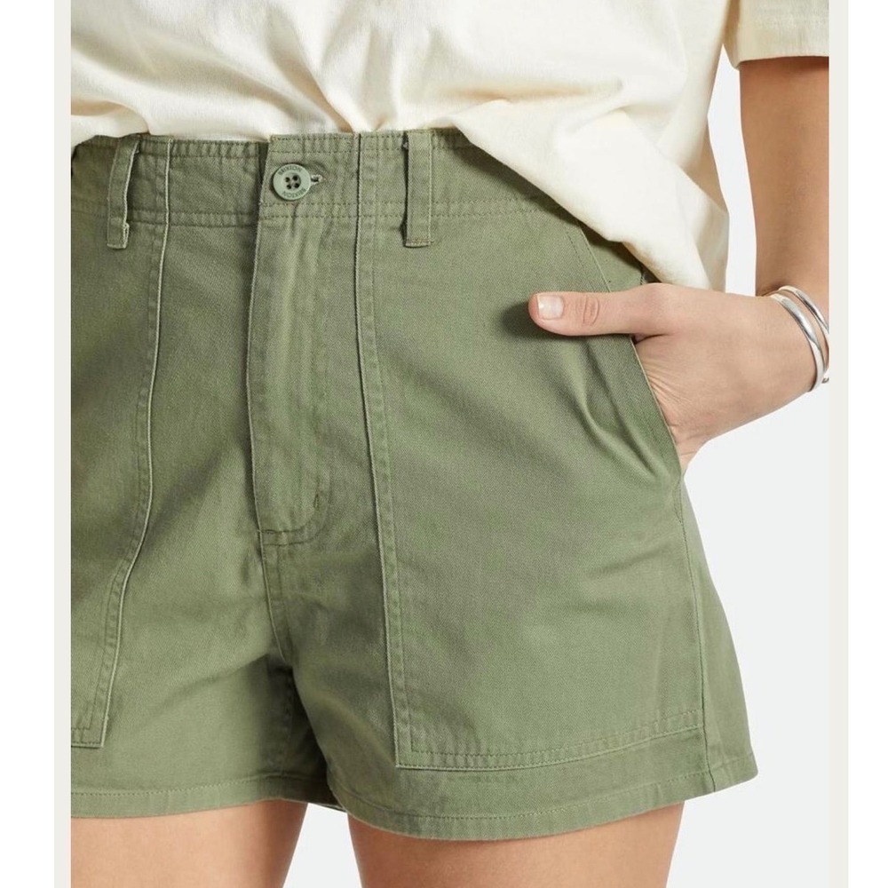 Brixton Womens High Waisted Utility Shorts Olive Green Khaki Size 24‎ Cotton